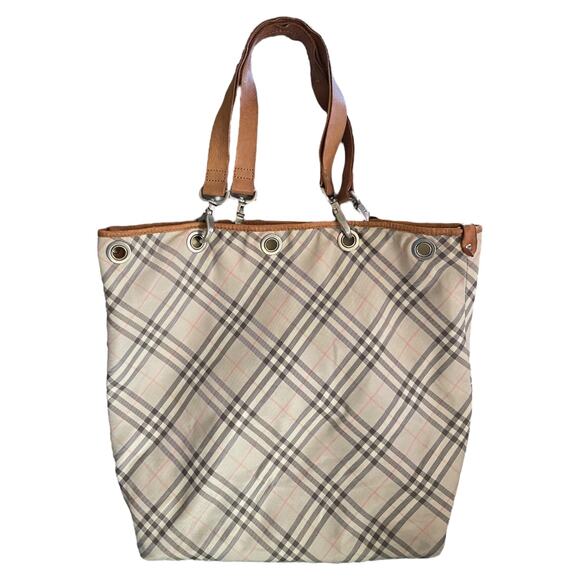Burberry Blue Label Check Leather Trim Bucket Tote - Picture 1 of 13
